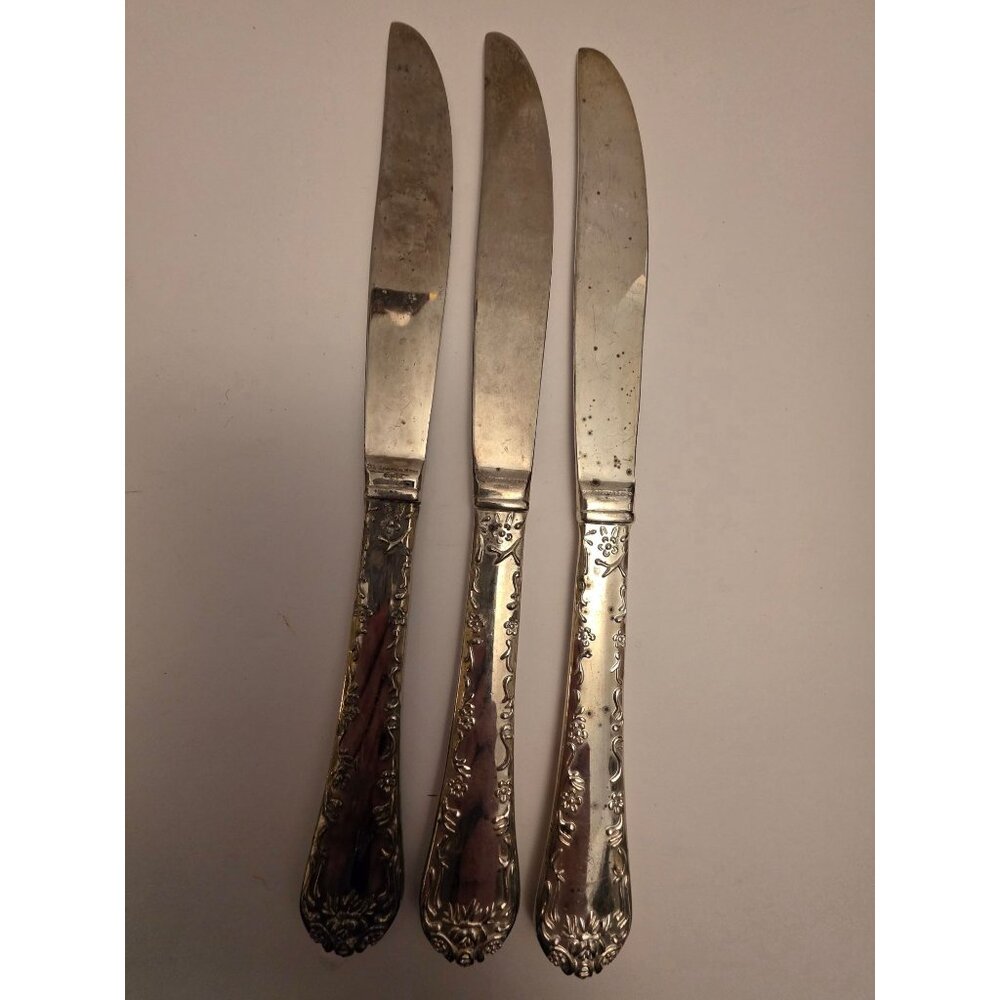 Vintage WM Rogers & Sons Silver-Plated Enchanted Rose Butter Knives Set Of 3